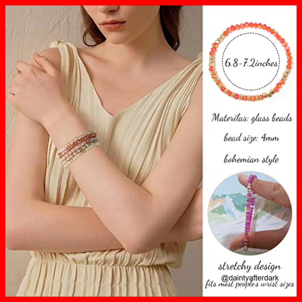 Glass Beaded Stretch Bracelet Set Stackable Cryst… - image 2